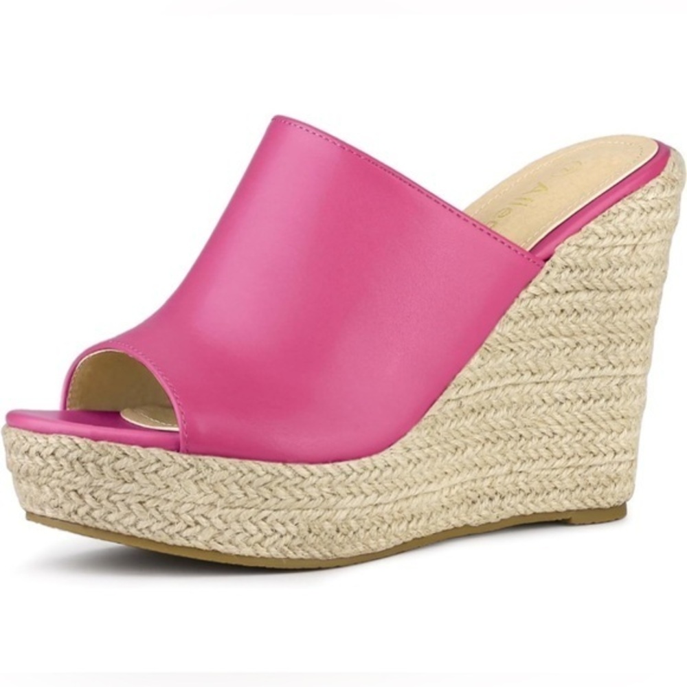 Allegra K Slip on Platform Sandals Espadrilles Wedges Slides Mules, Hot Pink 9